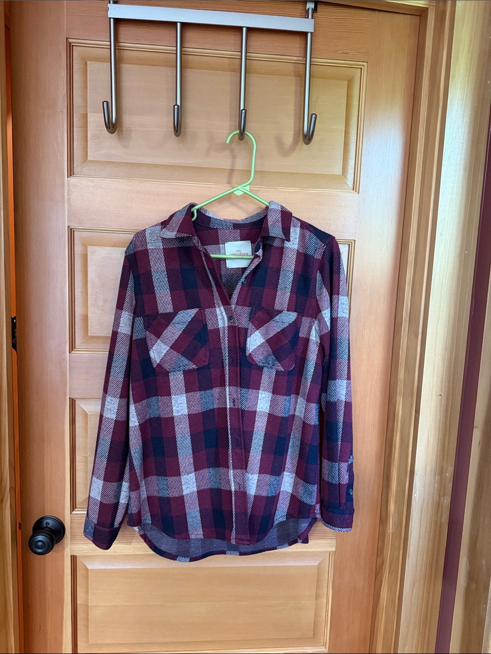 Women's Burgundy Plaid Button-Down Shirt